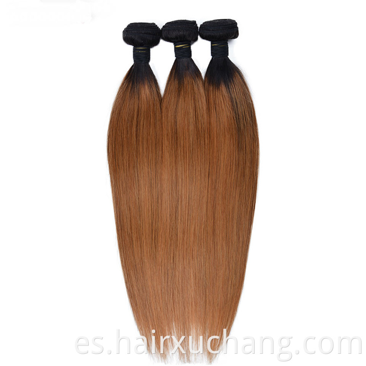 Nuevo producto Ombre 1B/30 Extensiones de cabello humano paquetes de cabello indio crudo con cierre